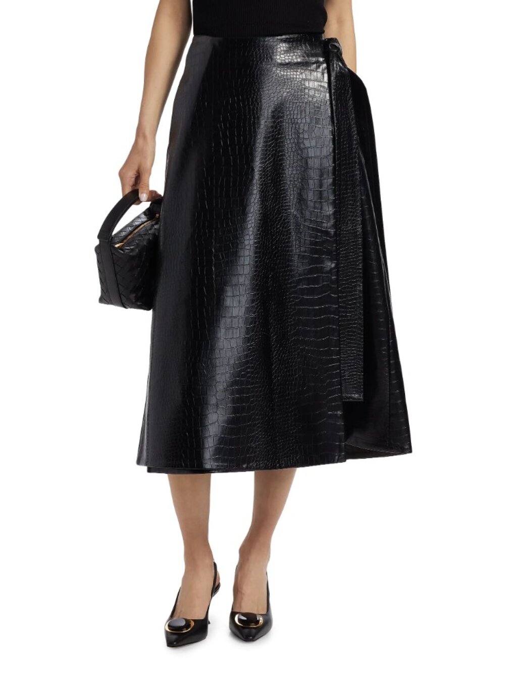 Toccin Beatrice Vegan Leather Wrap Midi Skirt